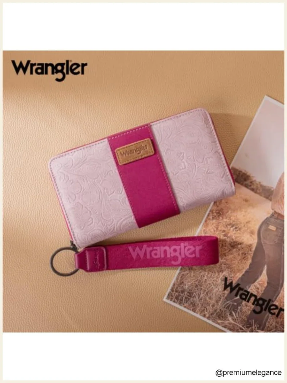 Tooled Floral Zip Around Clutch Wallet RFID Blocking Keychain